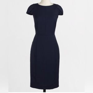 J Crew Petal Sleeve Dress in Super 120’s Wool - Navy